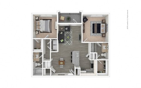 Floor plan for 2 beds, 2 baths, 1105 sqft
